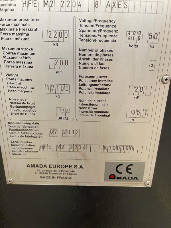 Model Amada HFE M2 220t 4m, 8 axis Press Brake - Image 2